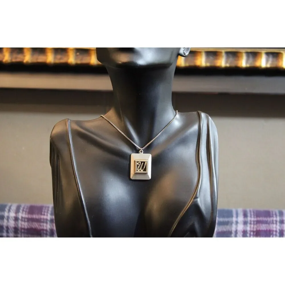 Vintage Swank Men's Silver Tone W Initial Pendant with Box Chain